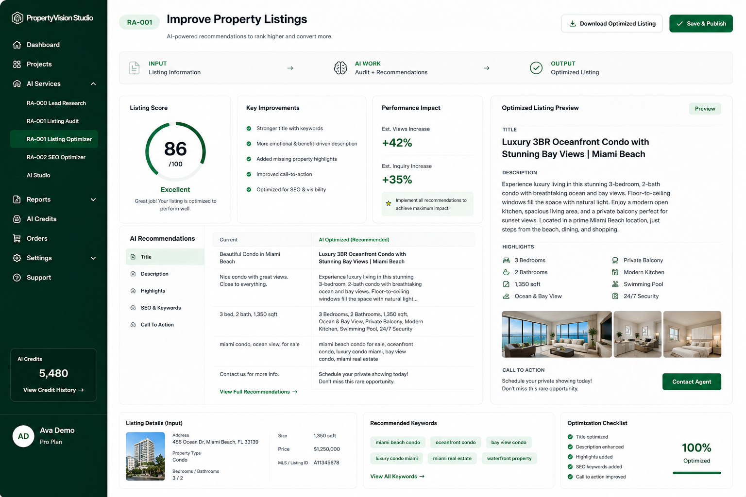 RA-001 improved property listing result