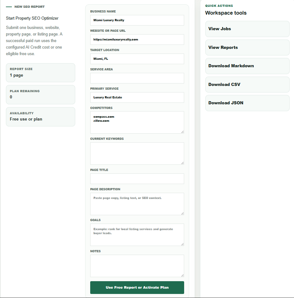 RA-002 SEO Optimizer customer input workspace